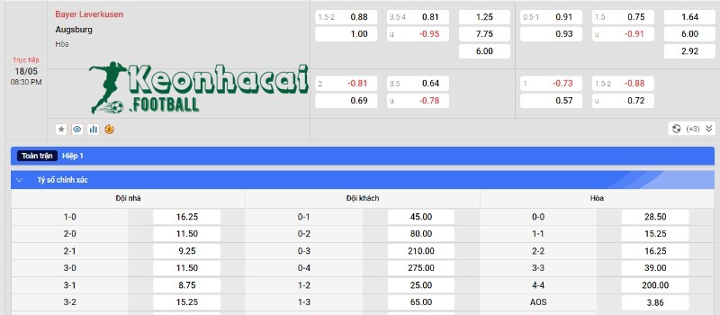 Soi kèo Bayer Leverkusen vs Augsburg, 20h30 ngày 18/05/2024 4 Soi kèo Bayer Leverkusen vs Augsburg - Tỷ lệ kèo Bayer Leverkusen vs Augsburg