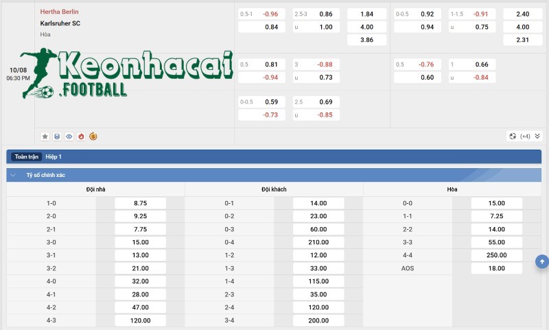 Soi kèo Hertha Berlin vs Karlsruher SC - 18h30 ngày 10/8 - Bundesliga 2 4 Tỷ lệ kèo Hertha Berlin vs Karlsruher SC